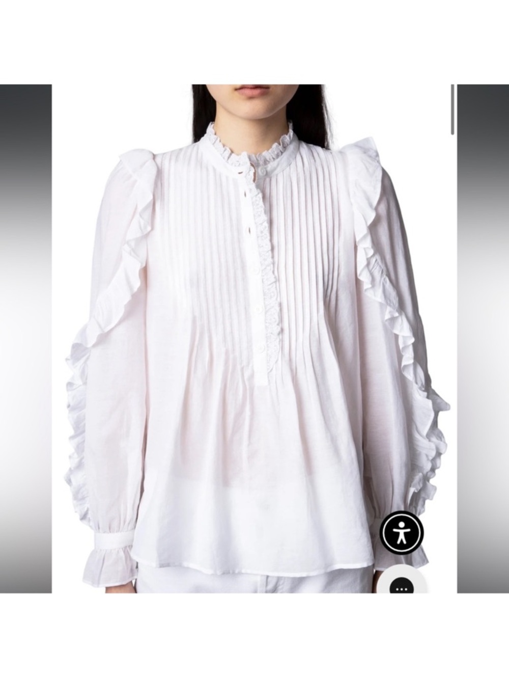 NWT $398 Zadig & Voltaire Timmy Tomboy Tunic White Ruffled Blouse Medium - Picture 2 of 16